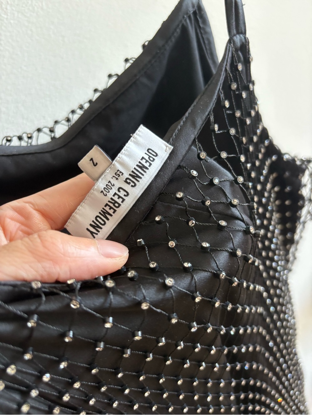 Opening Ceremony Black rhinestone Beaded Net Dress